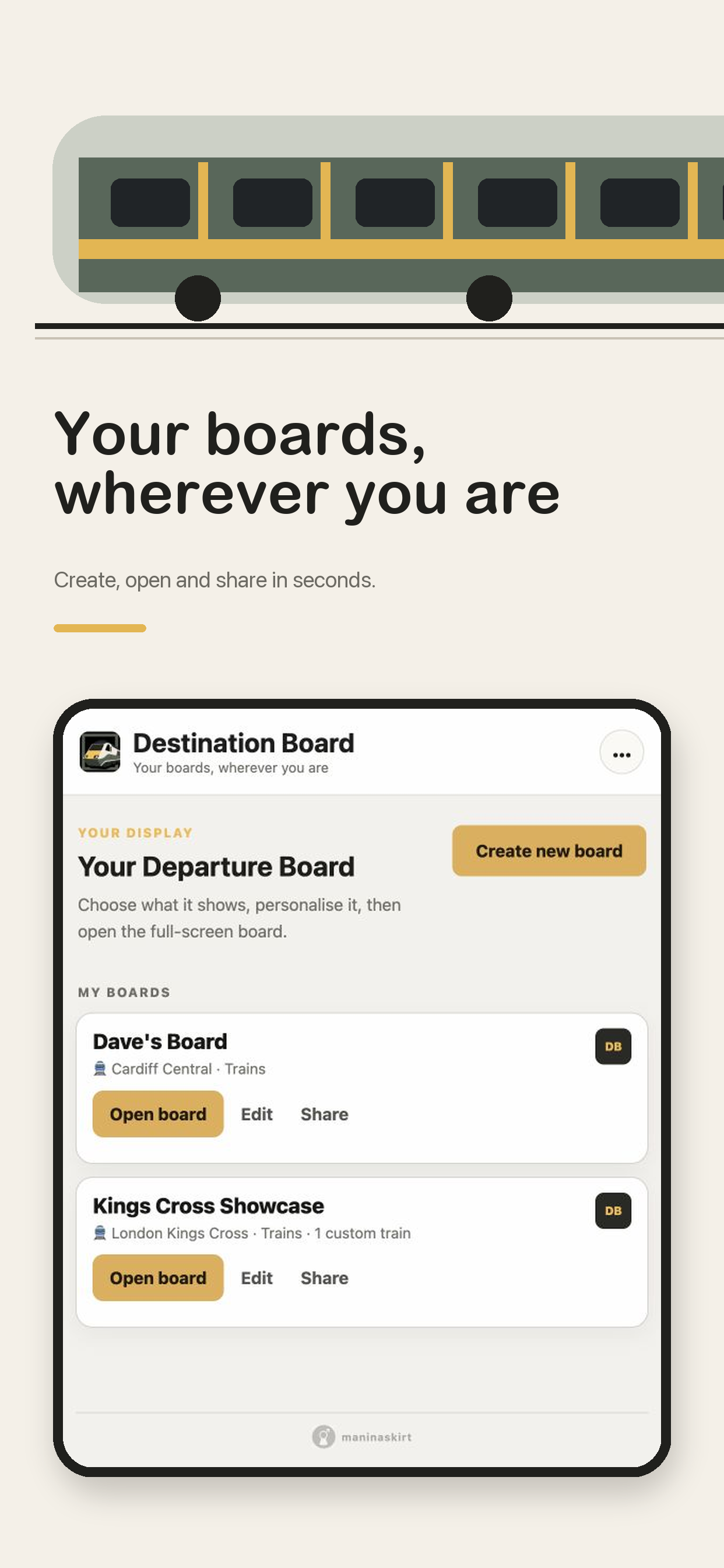 Destination Board list on iPhone